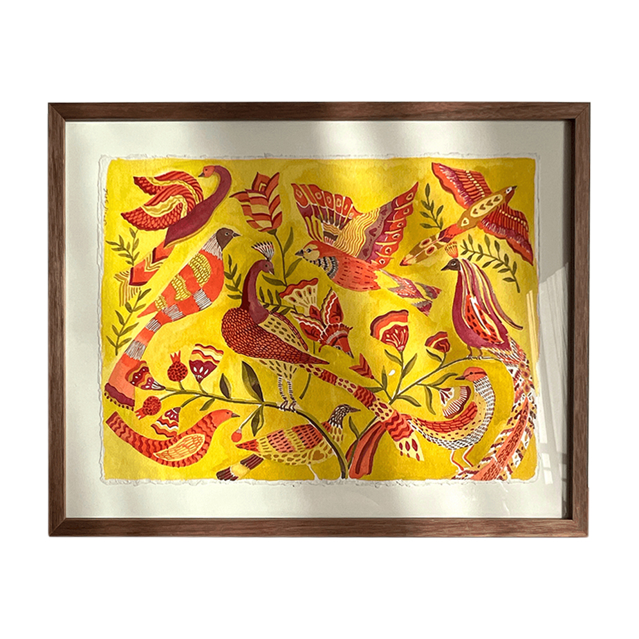 ציפורים על רקע צהוב